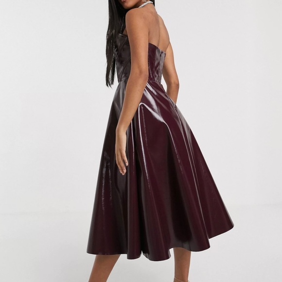 ASOS design premium corseted vinyl bandeau midi dress in oxblood size 2 - Picture 12 of 13